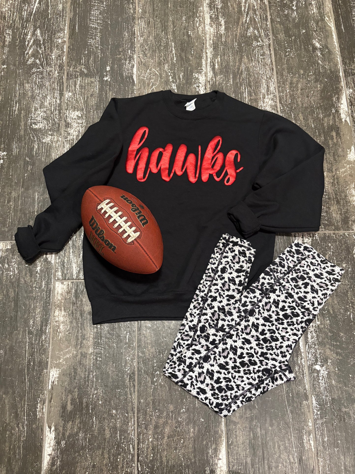 Red Metallic Puff "Hawks" Sweatshirt - $48