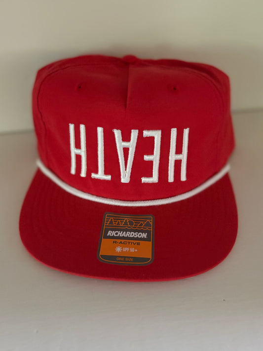 Red Flatbill Snap Back White rope and Upside Down "HEATH"
